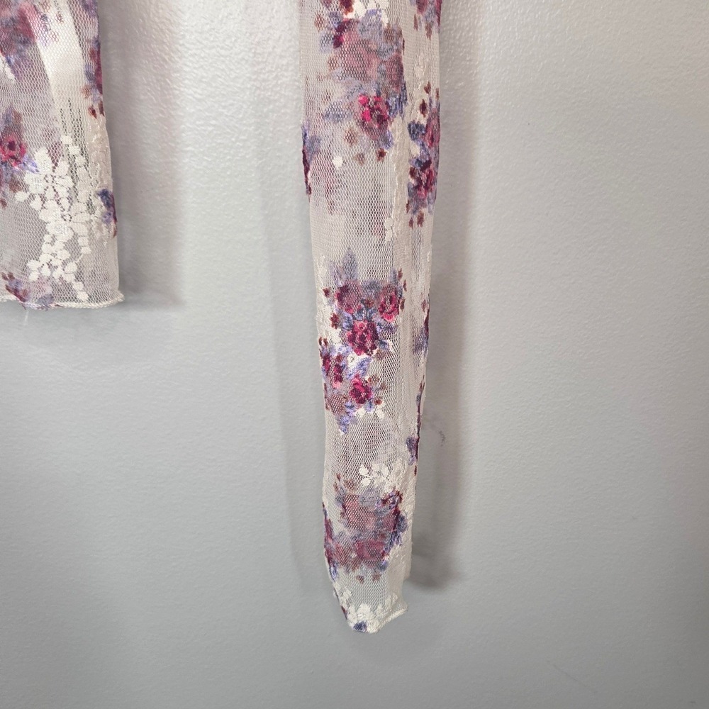 Intimately Free People Floral Mesh Top M Sheer Mock Neck Long Sleeve Y2K - Picture 7 of 7